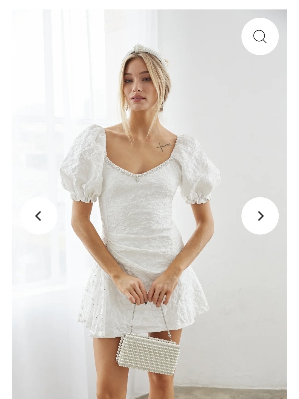 American Threads White Puff-Sleeve Mini Dress